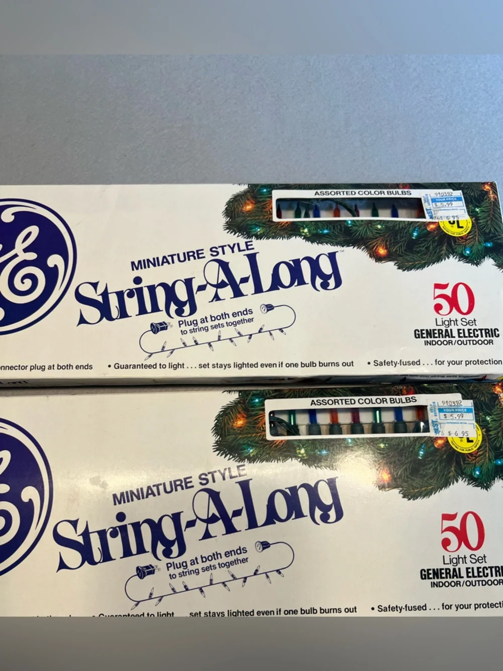 Lot Of 2 GE String-A-Long Miniature Style Christmas Lights, Color Bulbs TESTED